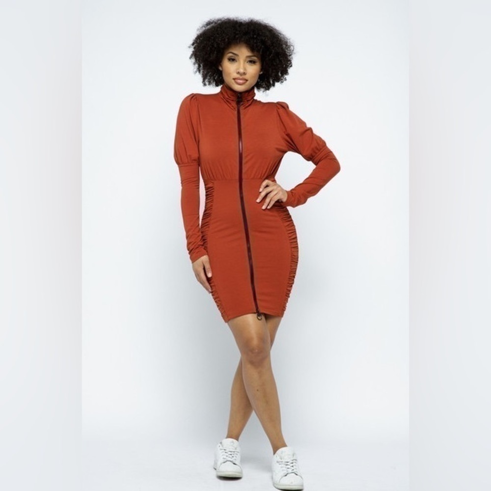 NWT Slim Zip Up Orange Bodycon Dress Size Large